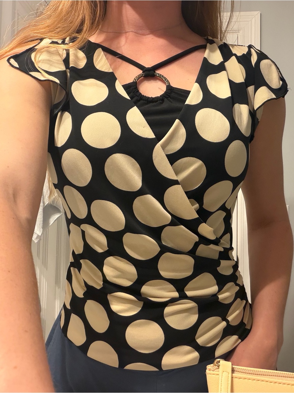 Vintage Byer California Black and Cream Polka Dot Wrap-style Blouse